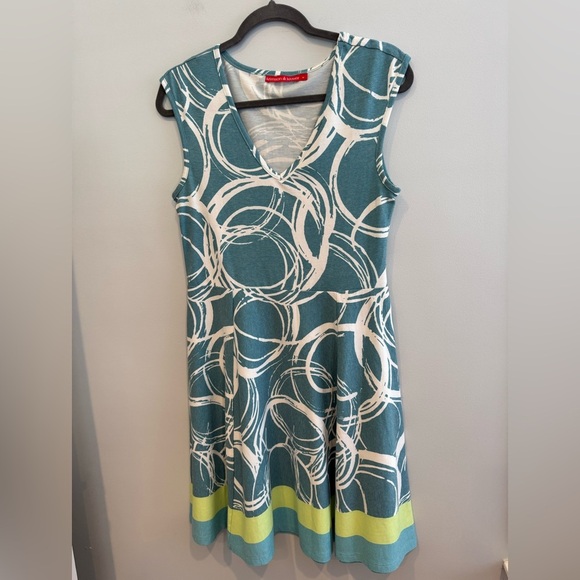 Krimson Klover Teal and White Sleeveless Dress with Yellow Accents Size M - Picture 3 of 8
